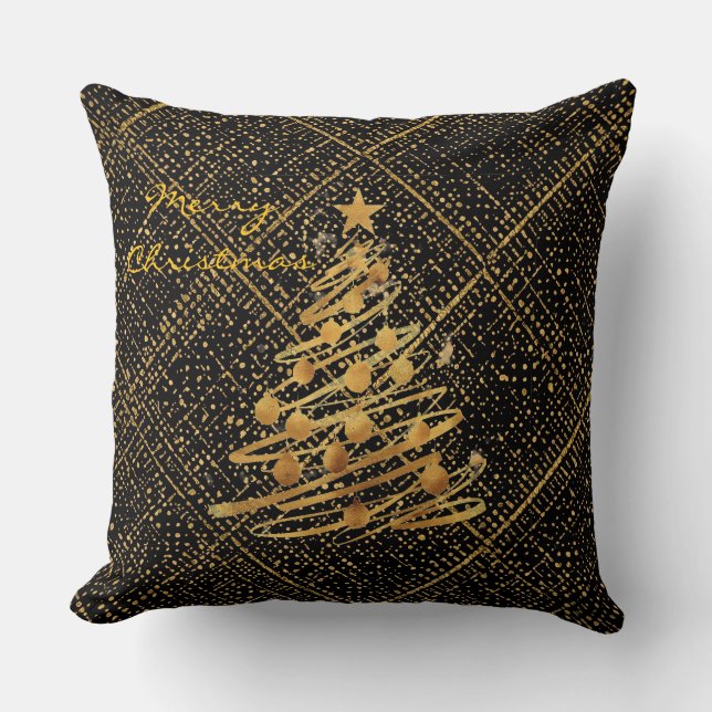 Almofada Modern, Chrismas Tree, Black Gold Cross Pattern (Frente)