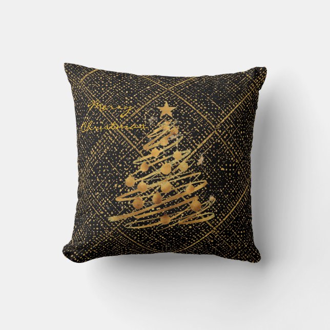 Almofada Modern, Chrismas Tree, Black Gold Cross Pattern  (Frente)