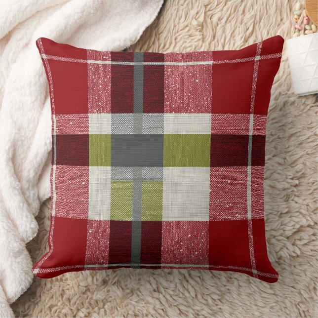 Almofada Modern Christmas Holiday Plaid Throw Pillow (Cobertor)