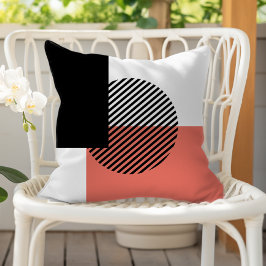 Almofada Modern Color Block Striped Circle Coral Black