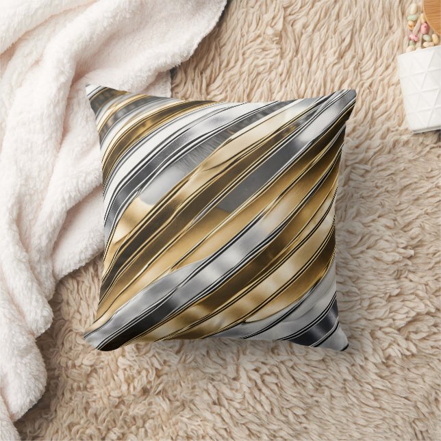 Almofada Modern, cool, chic, silver and gold stripe pattern (Cobertor)