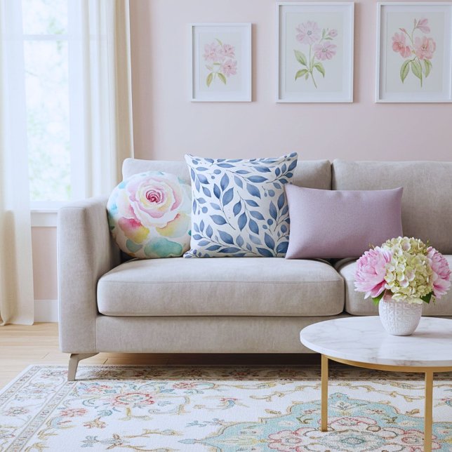 Almofada Modern elegant botanical  watercolor  navy blue (Criador carregado)