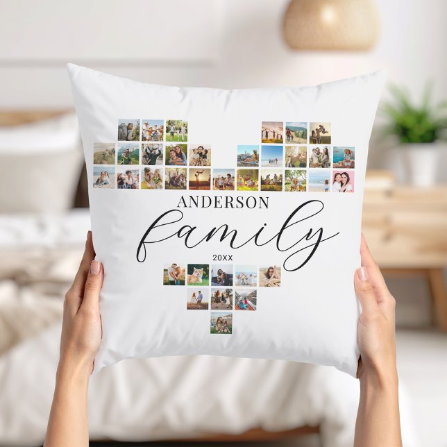 Almofada Modern Elegant Family Heart Shaped Photo Collage (Criador carregado)