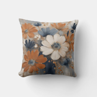 Almofada Modern Farmhouse Azul Marinho Laranja Queimada Flo