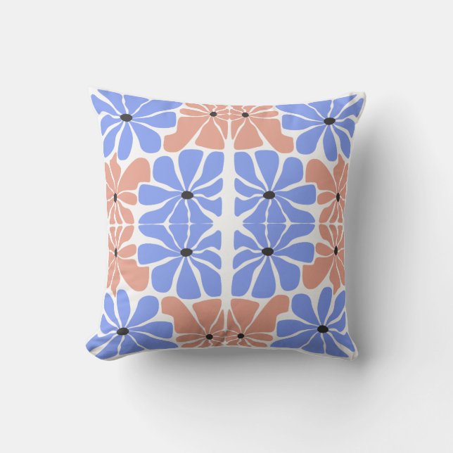 Almofada Modern Geometric Floral - Blue & Peach Pattern  (Frente)
