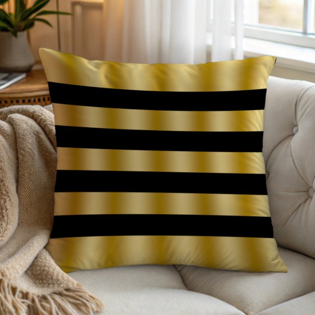 Almofada Modern Gold Stripes Black Background Throw (Criador carregado)