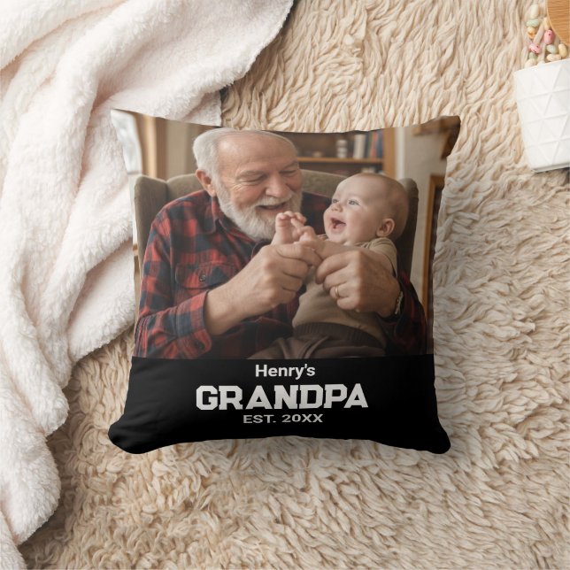 Almofada Modern Grandpa Est. Name Year Photo Black (Cobertor)