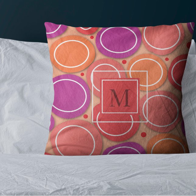 Almofada Modern Hot Pinks Purple Abstrato Circle Monograma (Criador carregado)