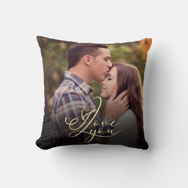 Almofada Modern Minimal Gold I Love You Typography Photo  (Frente)