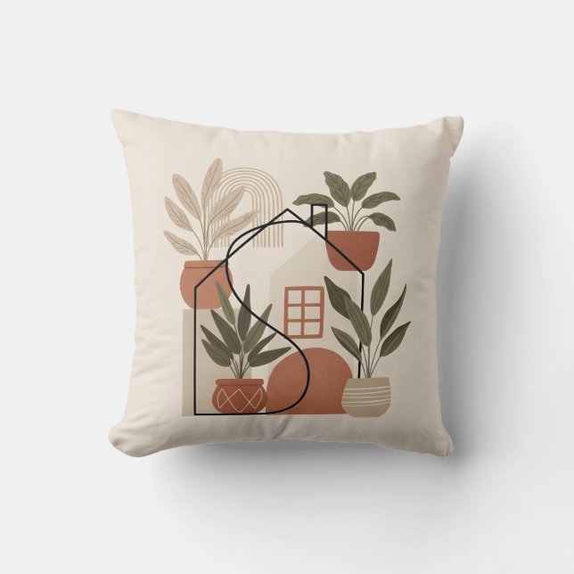 Almofada Modern Minimalist Boho Potted Plant Home (Frente)