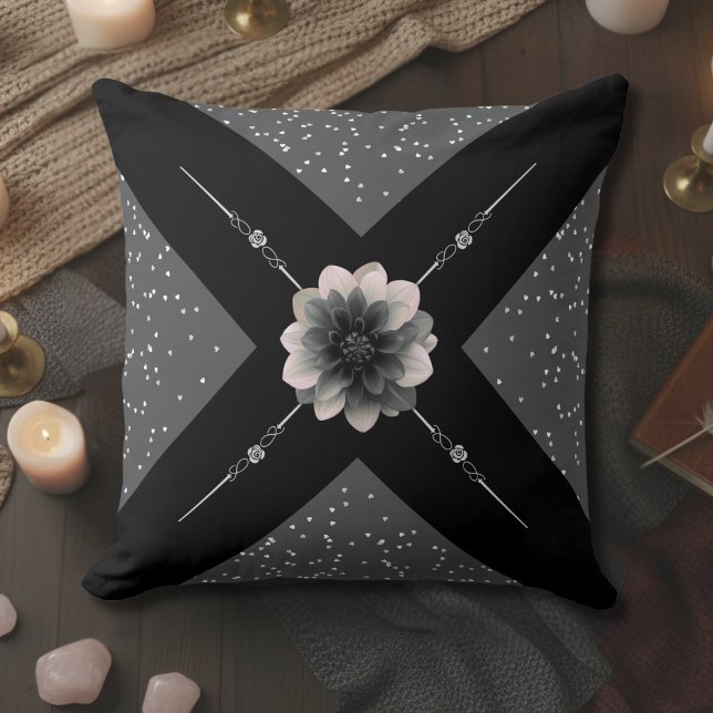 Almofada Modern Monochromatic Dahlia Floral Geometric (Introduce stunning visual drama into your home with this high-contrast, monochromatic throw pillow)