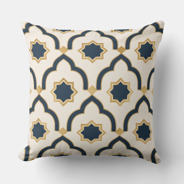 Almofada Modern Moroccan Navy Gold Geometric Pillow (Frente)
