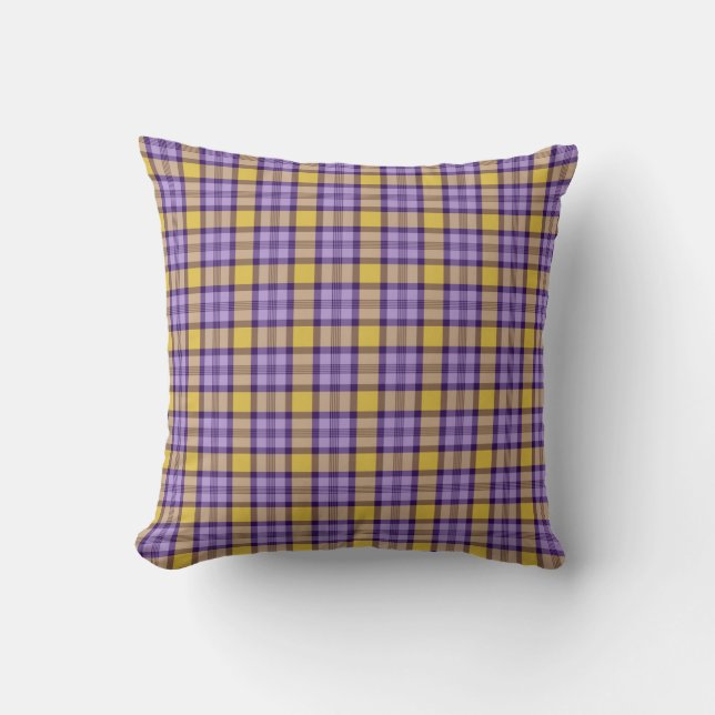 Almofada Modern Mustard Yellow and Lavender Purple Plaid Th (Frente)