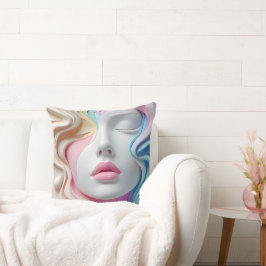 Almofada Modern Pastel Abstract 3D Face Art Throw Pillow