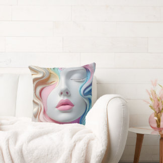 Almofada Modern Pastel Abstract 3D Face Art Throw Pillow