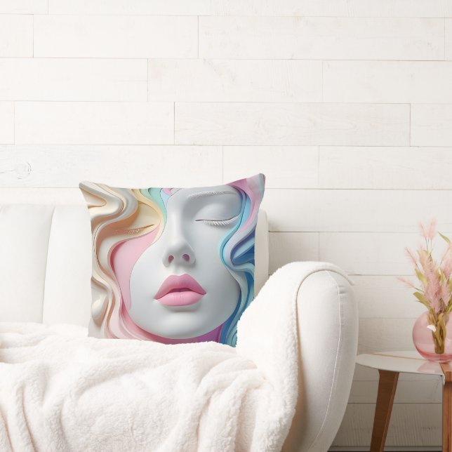 Almofada Modern Pastel Abstract 3D Face Art Throw Pillow (Sofá)
