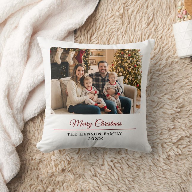 Almofada Modern Personalized Family Photo Merry Christmas  (Cobertor)