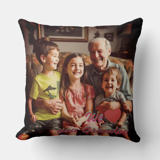 Almofada Modern Photo Grandpa Script Heart Throw Pillow (Frente)