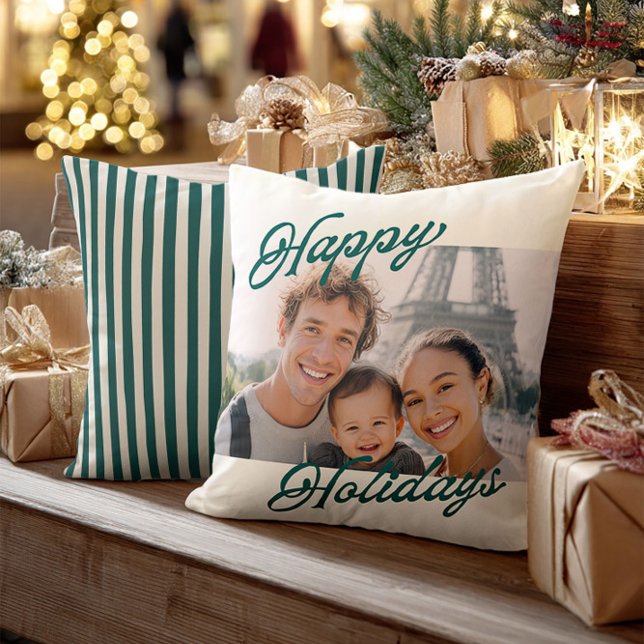 Almofada Modern Photo Happy Holidays Family Keepsake (Criador carregado)