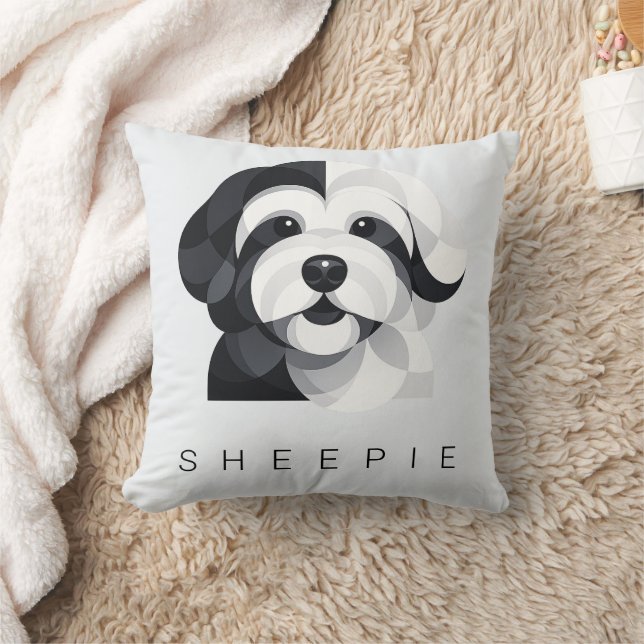 Almofada Modern Sheepadoodle Art - Geometric Black & White  (Cobertor)