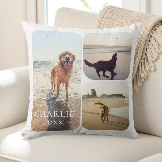 Almofada Modern SImple Personalized Pet Photo Collage (Modern SImple Personalized Pet Photo Collage Throw Pillow)
