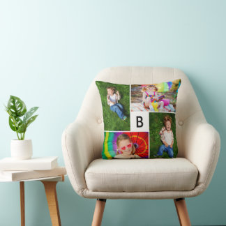 Almofada Modern Square Grid Monograma Simples 4 Colagem de