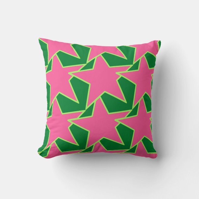 Almofada Modern Star Geométrico - melancia rosa e verde (Frente)