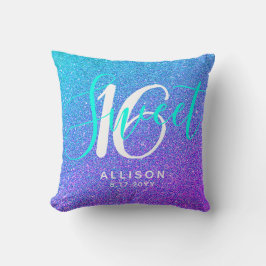 Almofada Modern Sweet 16 Teal Purple Glitter Personalizado