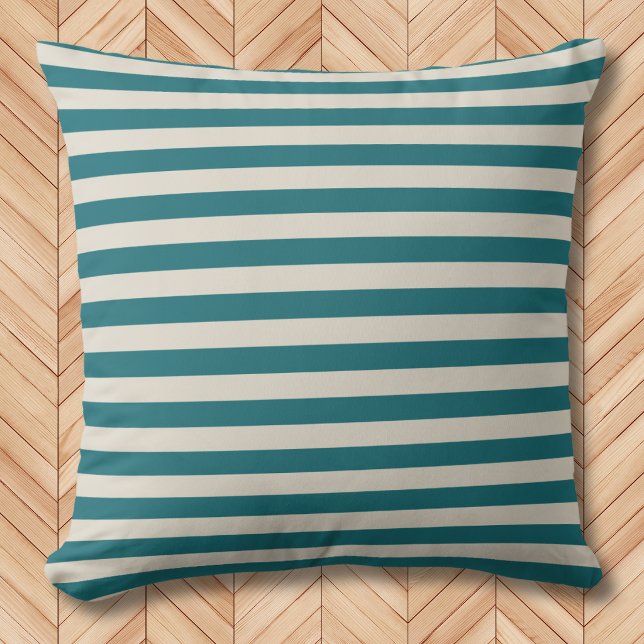 Almofada Modern Teal and Oatmeal Horizontal Striped  (Criador carregado)