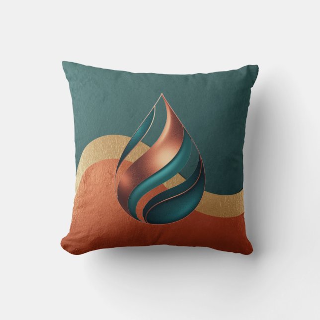 Almofada Modern Teardrop Wave Teal Copper Gold (Frente)