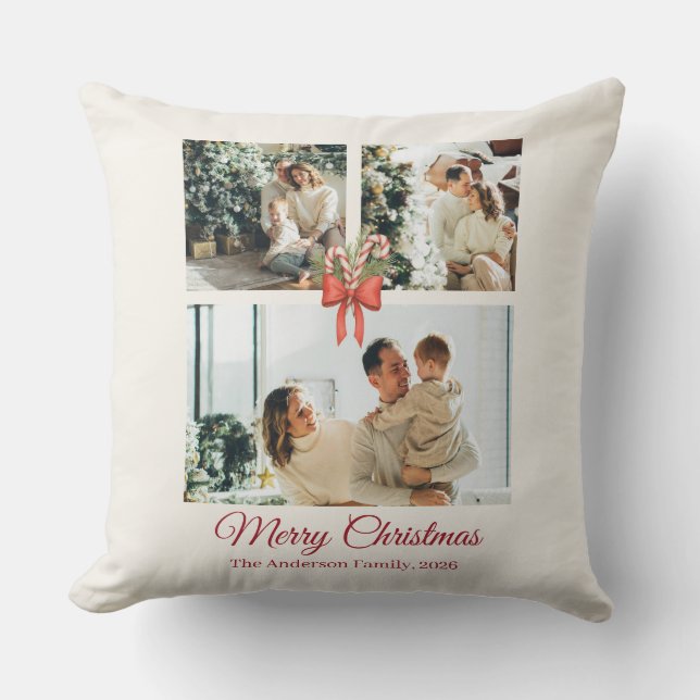 Almofada Modern Three-Photo Holiday Family Collage (Frente)