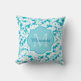 Almofada Modern Turquoise Floral Girly Monograma Com Nome
