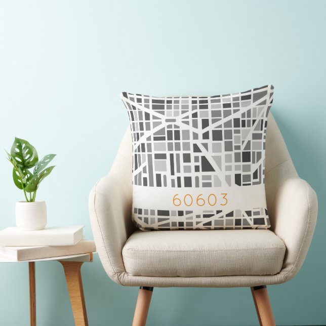 Almofada Modern Urban Map Grey White Architectural Zip Code (Cadeira)