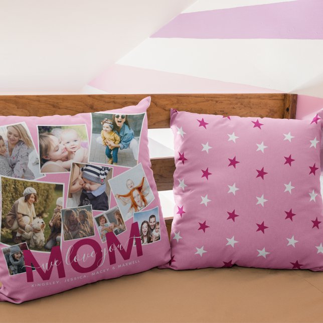 Almofada Modern 'We Love You' Photo Collage Mom Throw Pillo (Criador carregado)