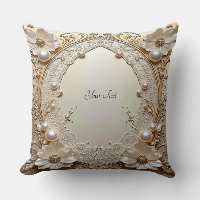 Almofada Modern White Flowers Pearls Throw Pillow (Frente)
