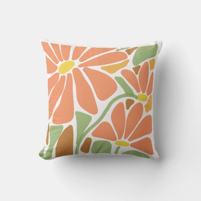 Almofada Moderna de Lançamento Floral Laranja | Bo (Frente)