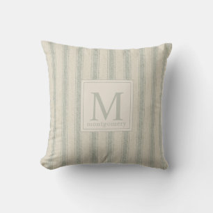 Almofada Moderna Fazenda Ticking Monograma Sage Verde
