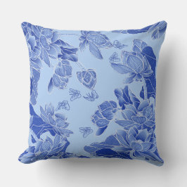 Almofada Moderna Retro Blue Chinoiserie Chic Lotus Mandala