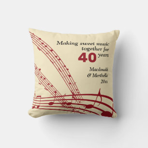 Almofada Moderno 40th RUBY Wedding NOTAS MÚSICAS