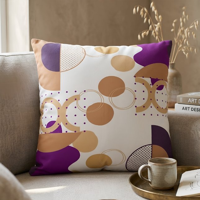 Almofada Moderno Boho Abstrato Geométrico Roxo e Ocre (Criador carregado)