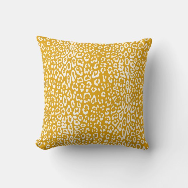 Almofada Moderno, branco, amarelo mostarda, impressão anima (Frente)