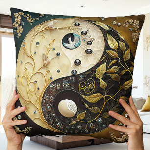 Almofada Moderno Contemporâneo de Brown e Tan Yin e Yang