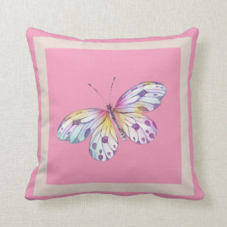 Almofada Moderno cora a borboleta cor-de-rosa da aguarela