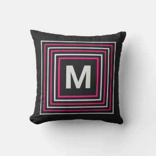 Almofada Moderno e vibrante Monograma Simples Quadrado Rosa