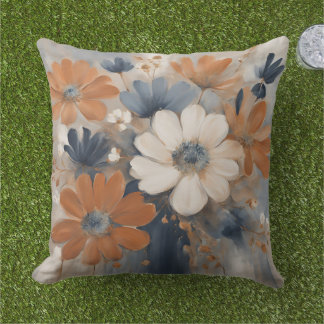 Almofada Moderno Farmhouse Azul Marinho Laranja Queimada Fl