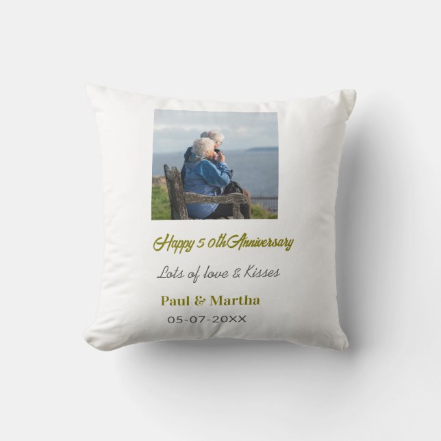Almofada Moderno feliz 50º aniversário adicionar nome data  (Frente)