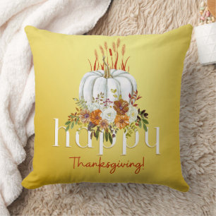 Almofada Moderno Feliz Ação de Graças Floral Pumpkin Amarel