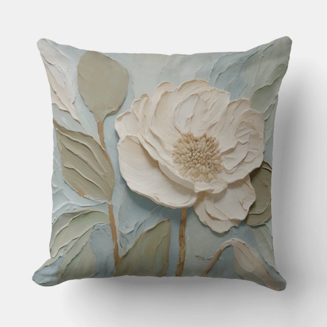 Almofada Moderno Floral Azul Turquesa Creme Sage (Frente)