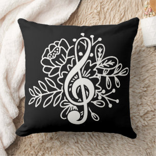 Almofada Moderno Floral Treble Clef Black Music Amantes