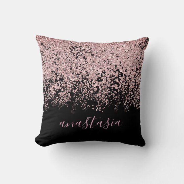 Almofada Moderno Glam Rosa Dourado Brilhante Faísca Rótulo (Frente)